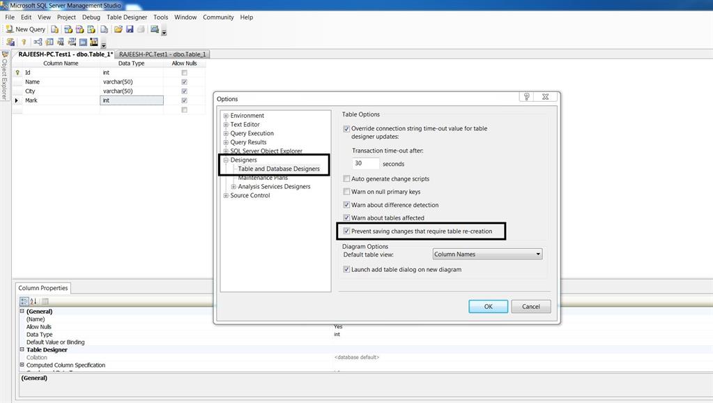 How to resolve saving changes is not permitted error in sql