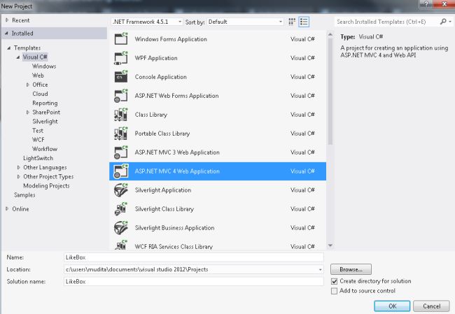 Select MVC4 application