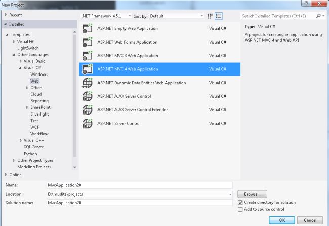 Select MVC4 Application
