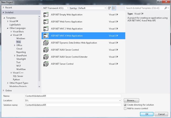 Select MVC4 Application