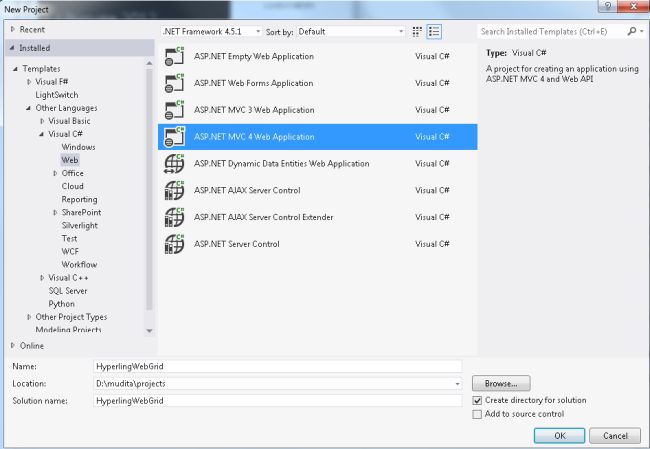 Select MVC4 Application