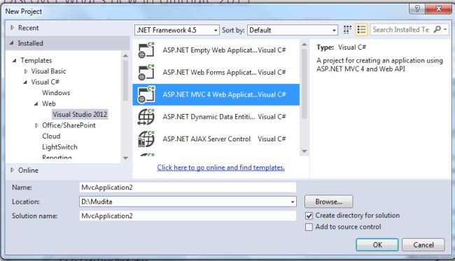 Select MVC4 Application