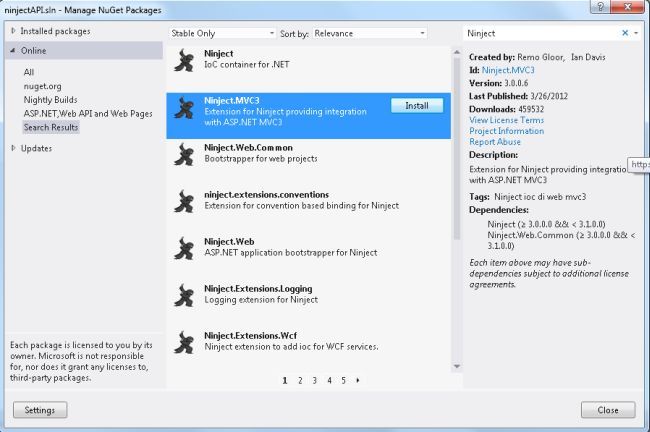 Install Ninject.MVC3 Package