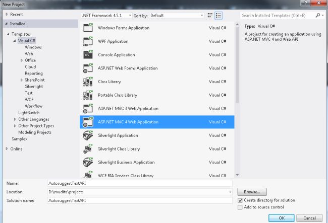 Select MVC4 Web Application