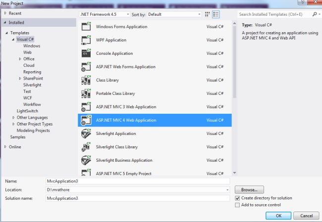 Select MVC4 Application