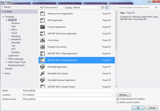 Select MVC4 Application