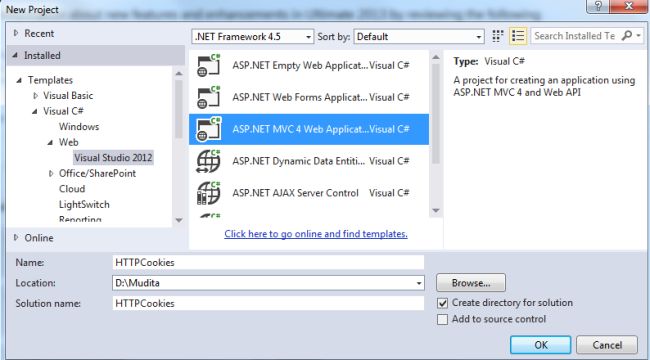 Select MVC4 application