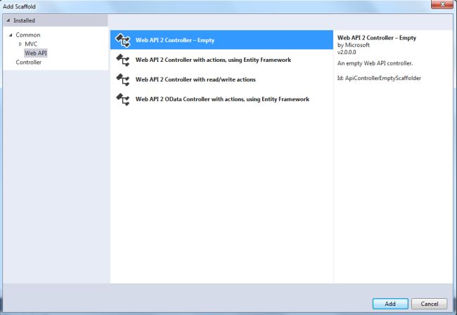 Add Web API2 Controller