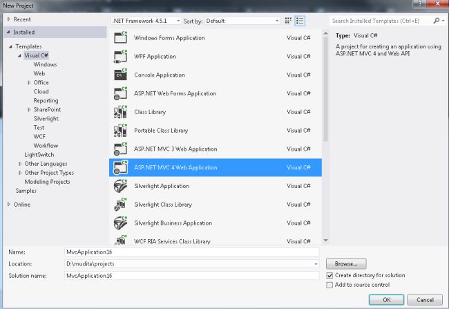 Select MVC4 Web Application