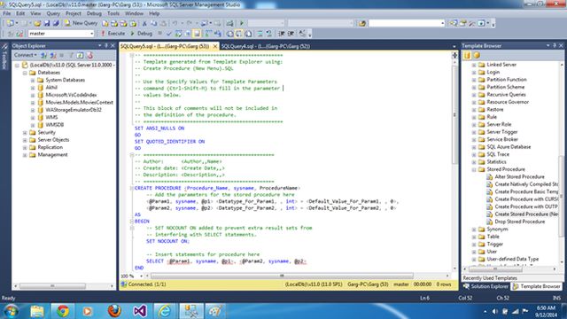 Using Builtin Template in SQL Server