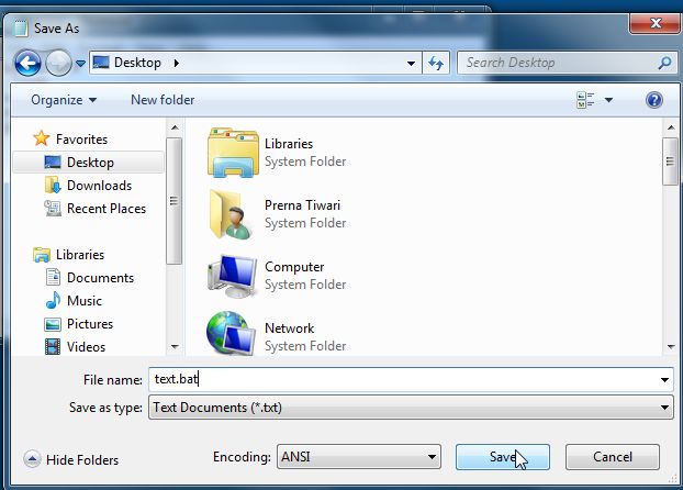 Write the file name and save it