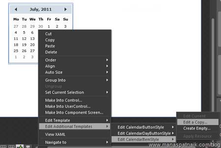 calender item style in silverlight