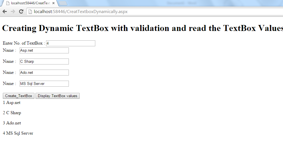 Creating, Validating & Reading Dynamic Textbox in ASP.Net