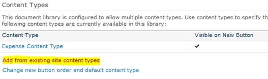 Add from existing site content types