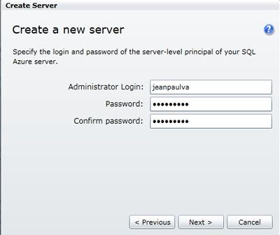 SQL Azure Server and database