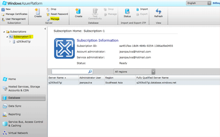 SQL Azure Management Portal