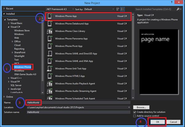 WindowsPhone App in Visual Studio