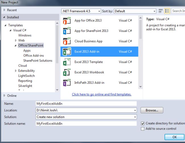 Excel AddIn in Visual Studio 2013