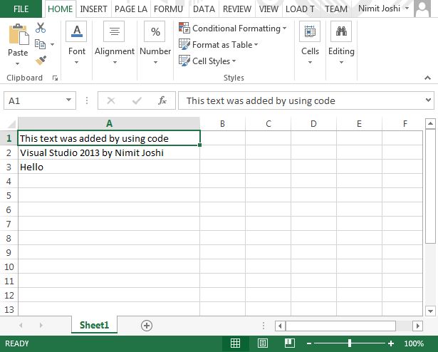 Excel WorkBook Generated by VS 2013