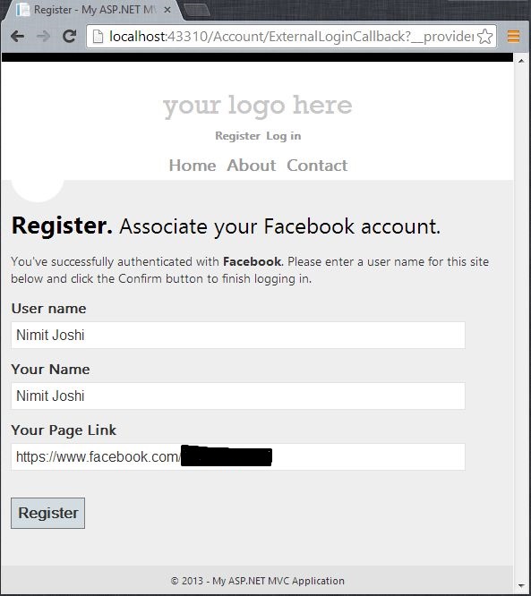 Facebook Regiteration Details