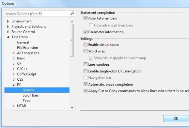 F# TextEditor Options