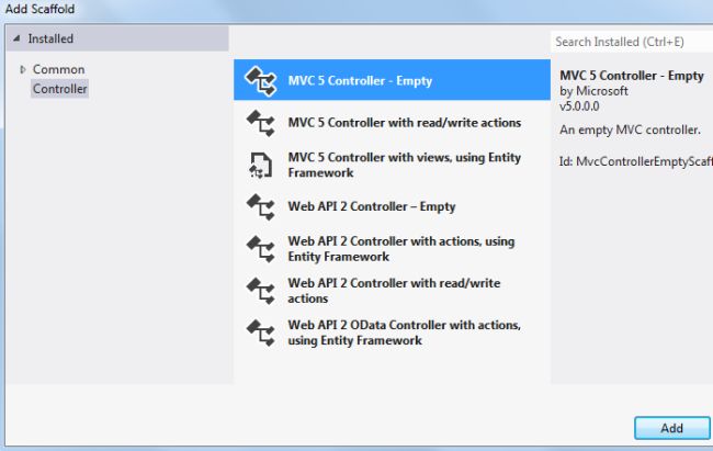 Adding MVC 5 Empty Controller