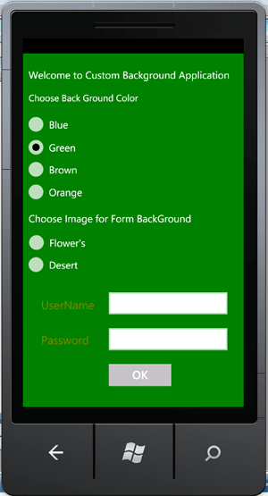green background in windows phone application