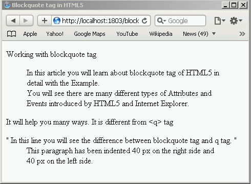 Set Space From Both Left And Right Side Using Blockquote Tag in HTML5