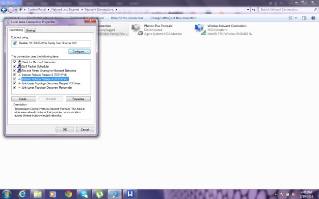 Local area connection properties