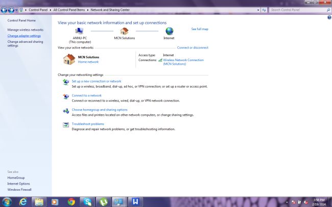 Network and sharing center