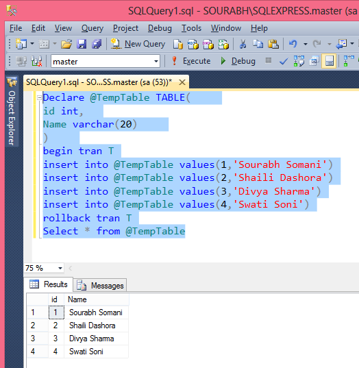 Table Variable in SQL Server