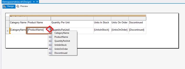 table control in SSRS