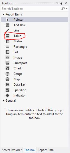 table control in SSRS