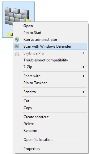 Scan with Windows Defender