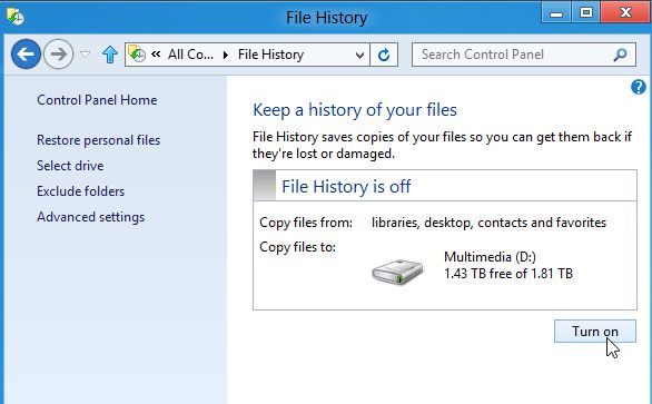 How To Enable Windows 8 File History