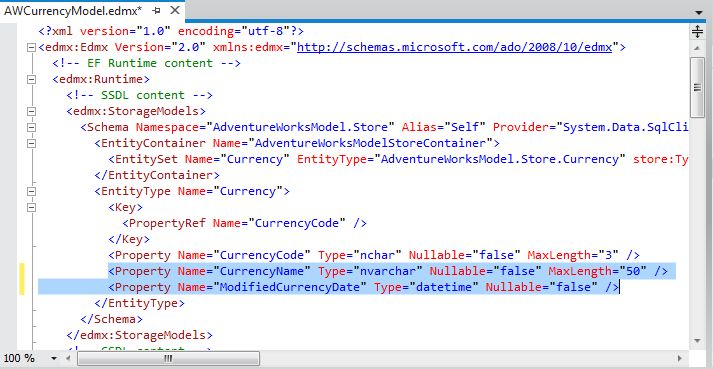 Modifying the SSDL content section