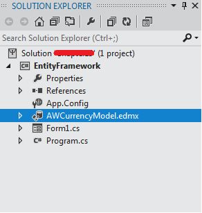 Solution Explorer displaying the generated Entity Data Model