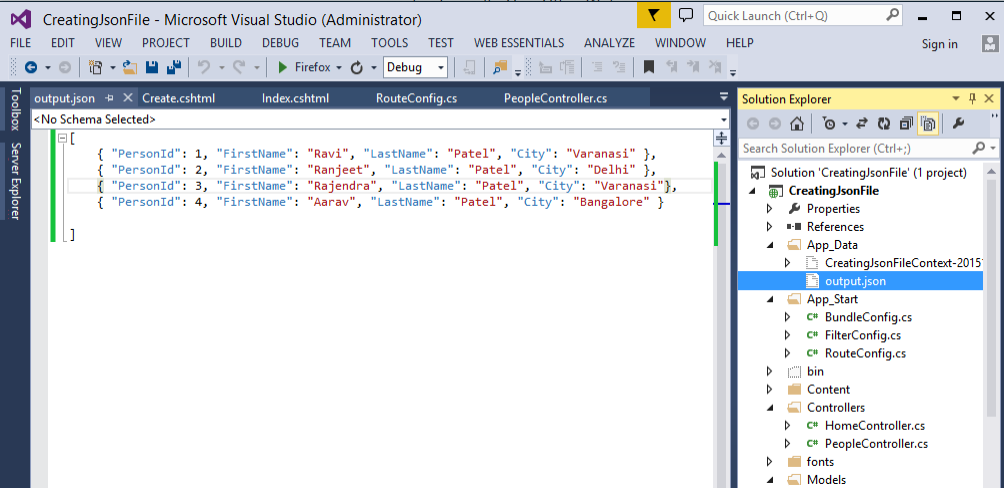 c# create json file