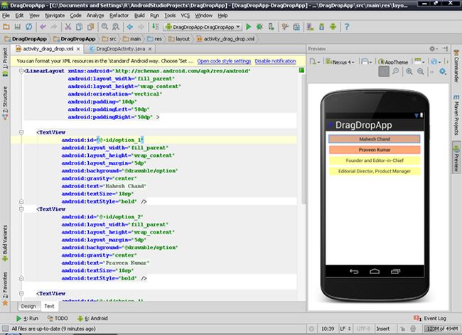 Drag Drop Application Using Android Studio