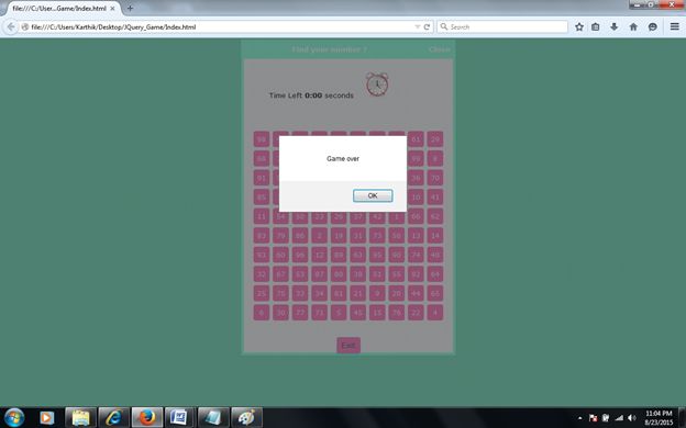 Game over alert window