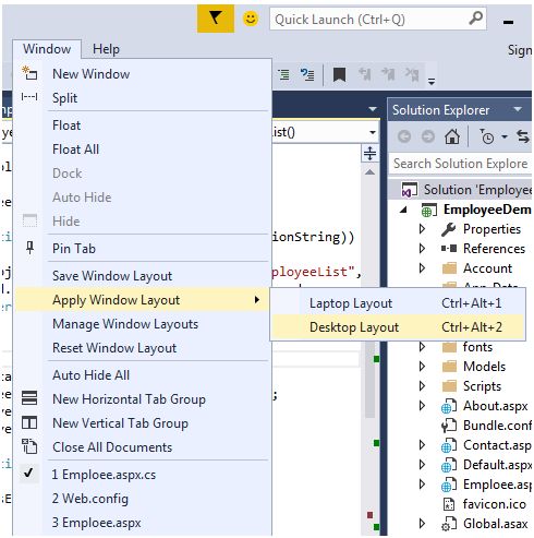 Visual Studio 2015 Feature Custom Windows Layout - Part 1