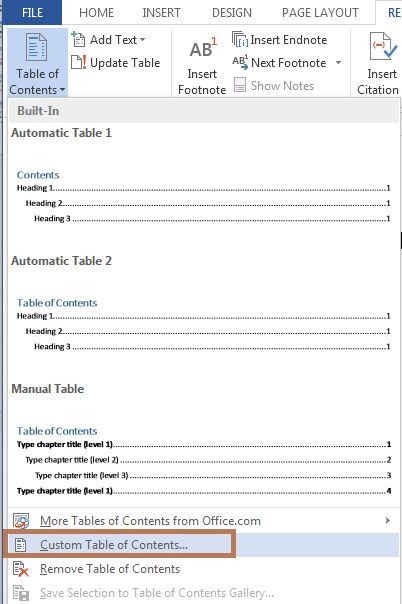 Change Table of Contents Format in Word 2013