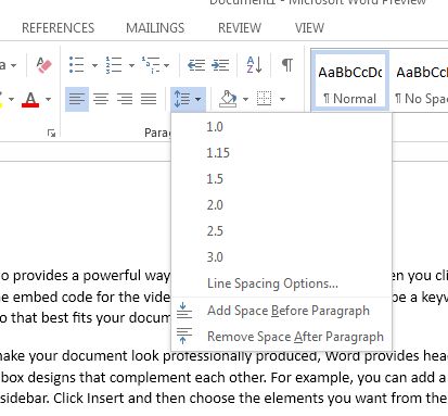 Set Up Line Spacing Between Multiple Lines of Text in Word 2013