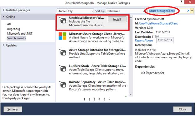 Azure Storage Client