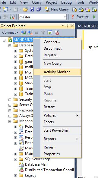 Activity Monitor In SQL Server