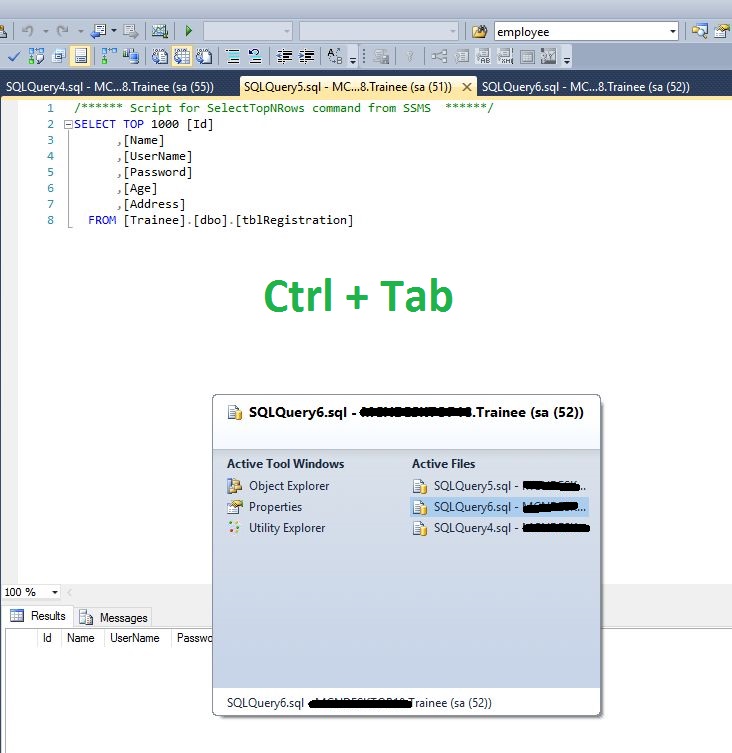 Important Keyboard Shortcuts In SQL Server 2014