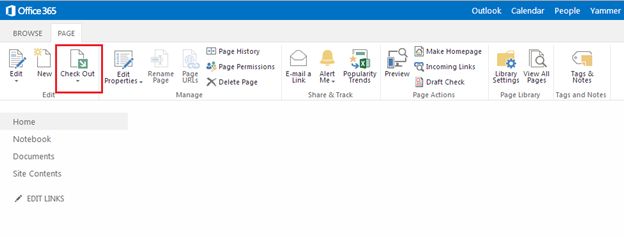 Check-Out a Site Page in SharePoint