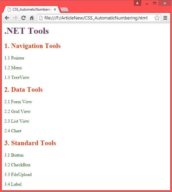 CSS Automatic Numbering Counter