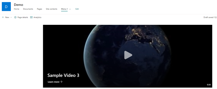 Video Embed Using Hero WebPart In SharePoint Online Modern Page