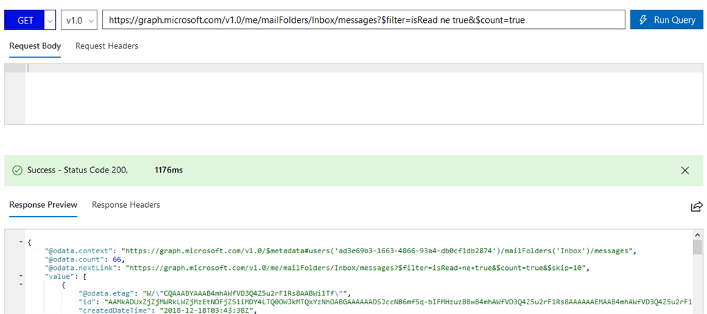 Get UnRead Mails From Inbox Using Microsoft Graph